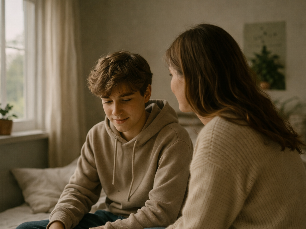 Mamma och son i samtal